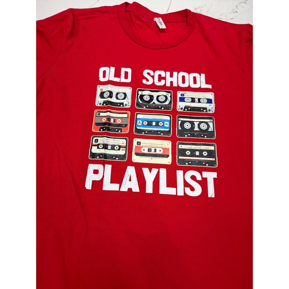 Lot of 2 Music Graphic T-Shirts Bella Canvas Outlash Cassette Tape Red White L - Picture 2 of 11